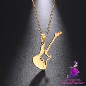 Punk Rock Stainless Steel Guitar Pendant Necklace