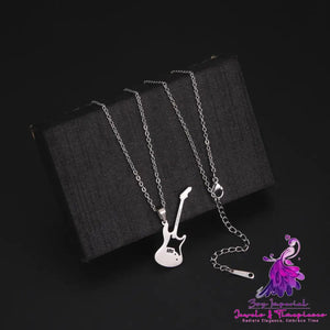 Punk Rock Stainless Steel Guitar Pendant Necklace