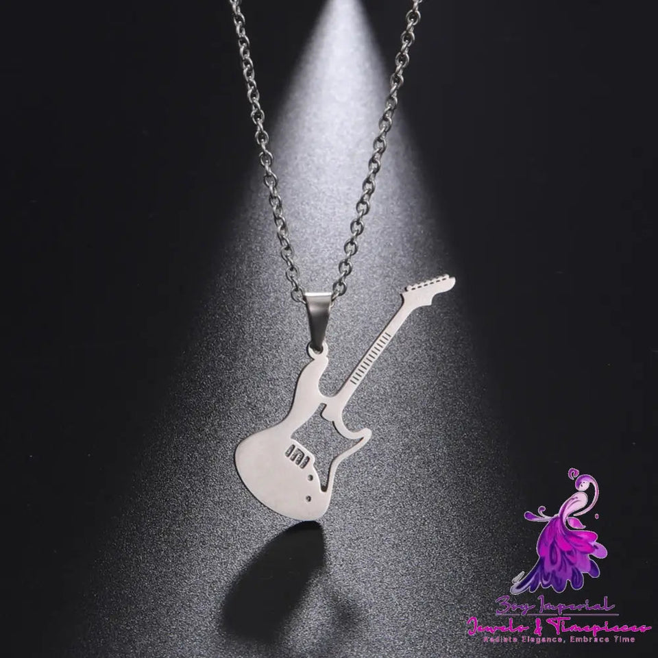 Punk Rock Stainless Steel Guitar Pendant Necklace