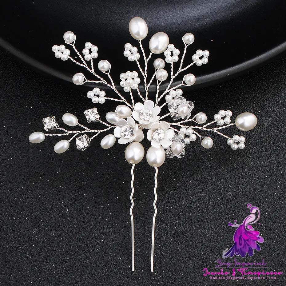 Simple Pearl Rhinestone Bridal Hairpin