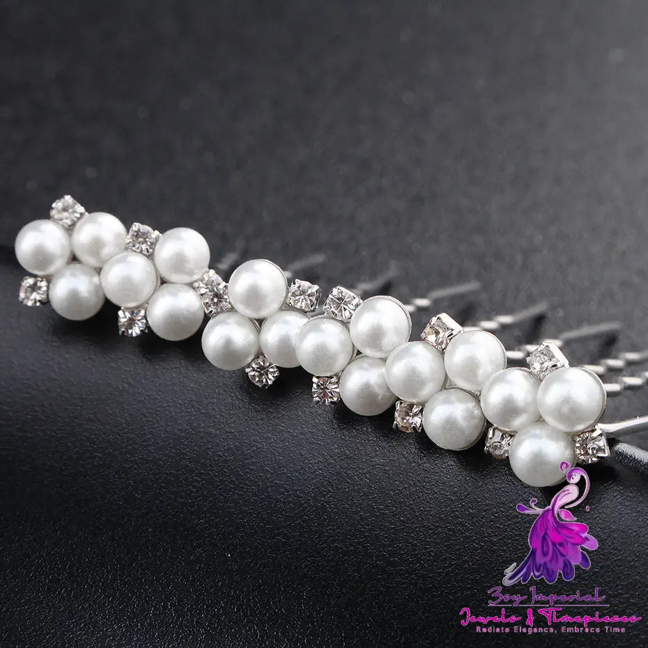 Simple Pearl Rhinestone Bridal Hairpin