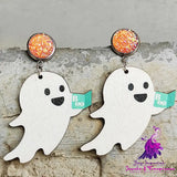 Halloween Cute Pumpkin Earrings Reading Ghost Bow