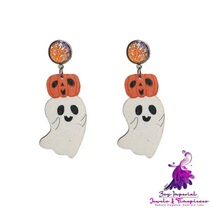 Halloween Cute Pumpkin Earrings Reading Ghost Bow