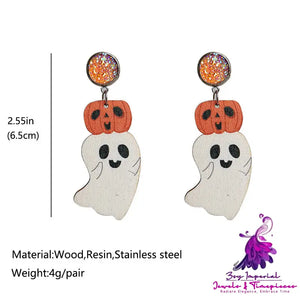 Halloween Cute Pumpkin Earrings Reading Ghost Bow