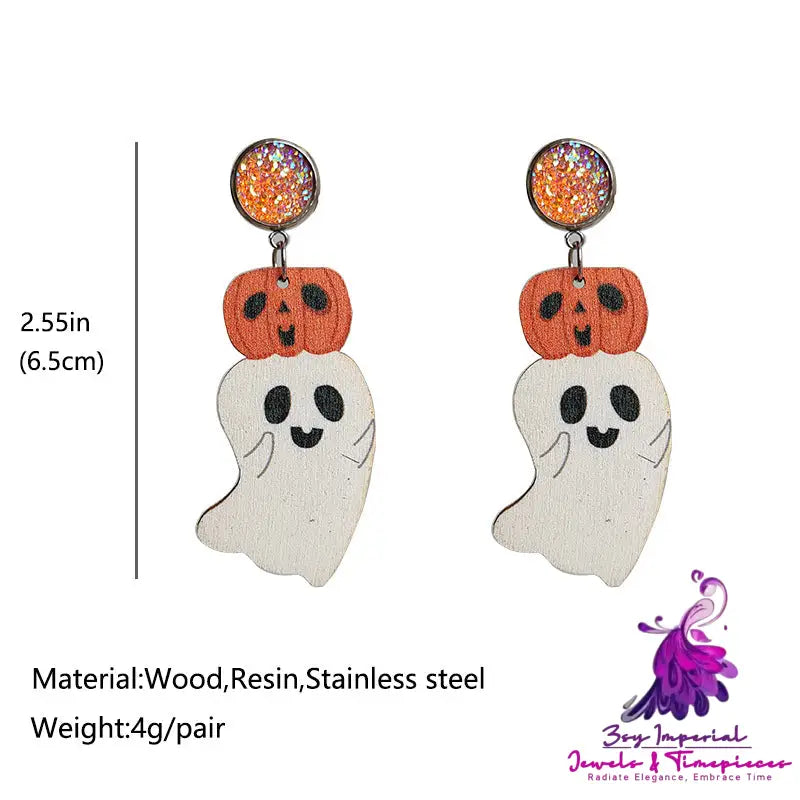 Halloween Cute Pumpkin Earrings Reading Ghost Bow