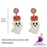 Halloween Cute Pumpkin Earrings Reading Ghost Bow