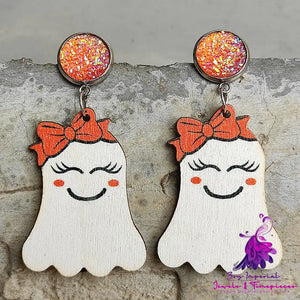 Halloween Cute Pumpkin Earrings Reading Ghost Bow