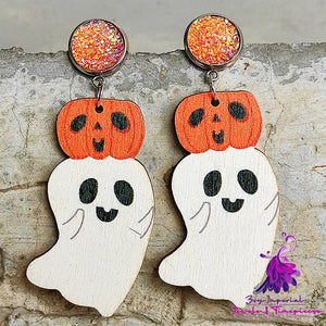 Halloween Cute Pumpkin Earrings Reading Ghost Bow