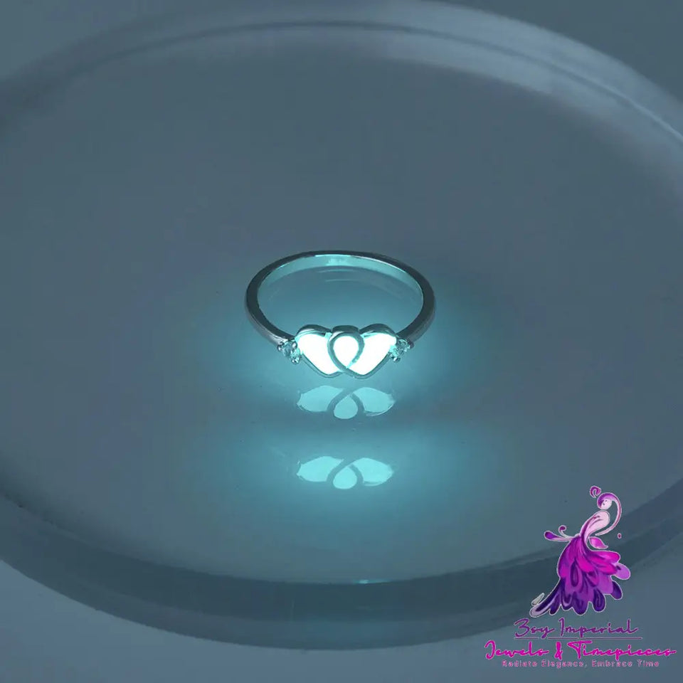 Light Blue Double Heart Zircon Ring