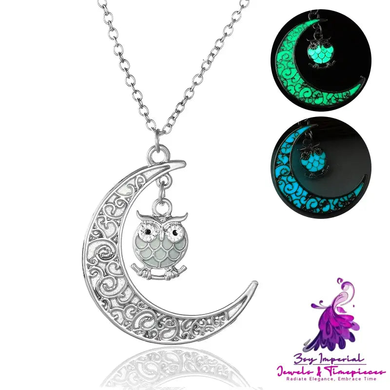 Multi-colored Moonlit Owl Necklace