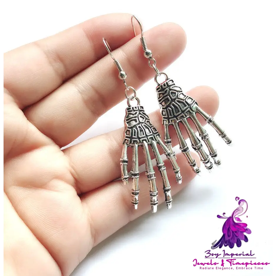 Halloween Vintage Carved Skull Skeleton Hands Earrings