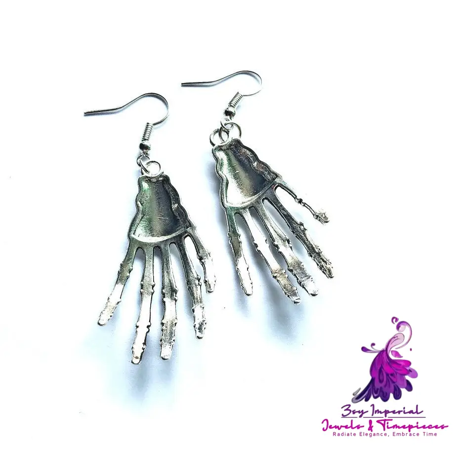 Halloween Vintage Carved Skull Skeleton Hands Earrings