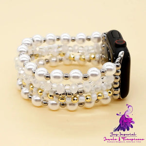 Pearl Rice Beads White Hand Beaded Watch Strap