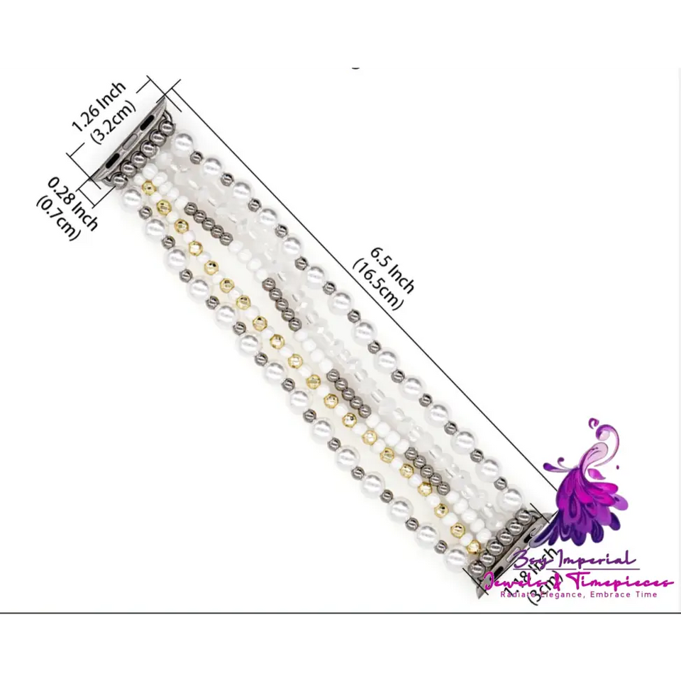 Pearl Rice Beads White Hand Beaded Watch Strap