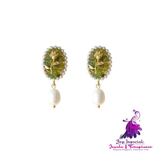 14K Hand Plated Olivine Pearl Earrings