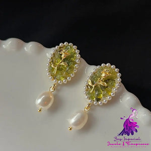 14K Hand Plated Olivine Pearl Earrings