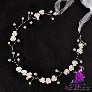 Handmade Pearl Headband With Three Petal Pearl Flowers