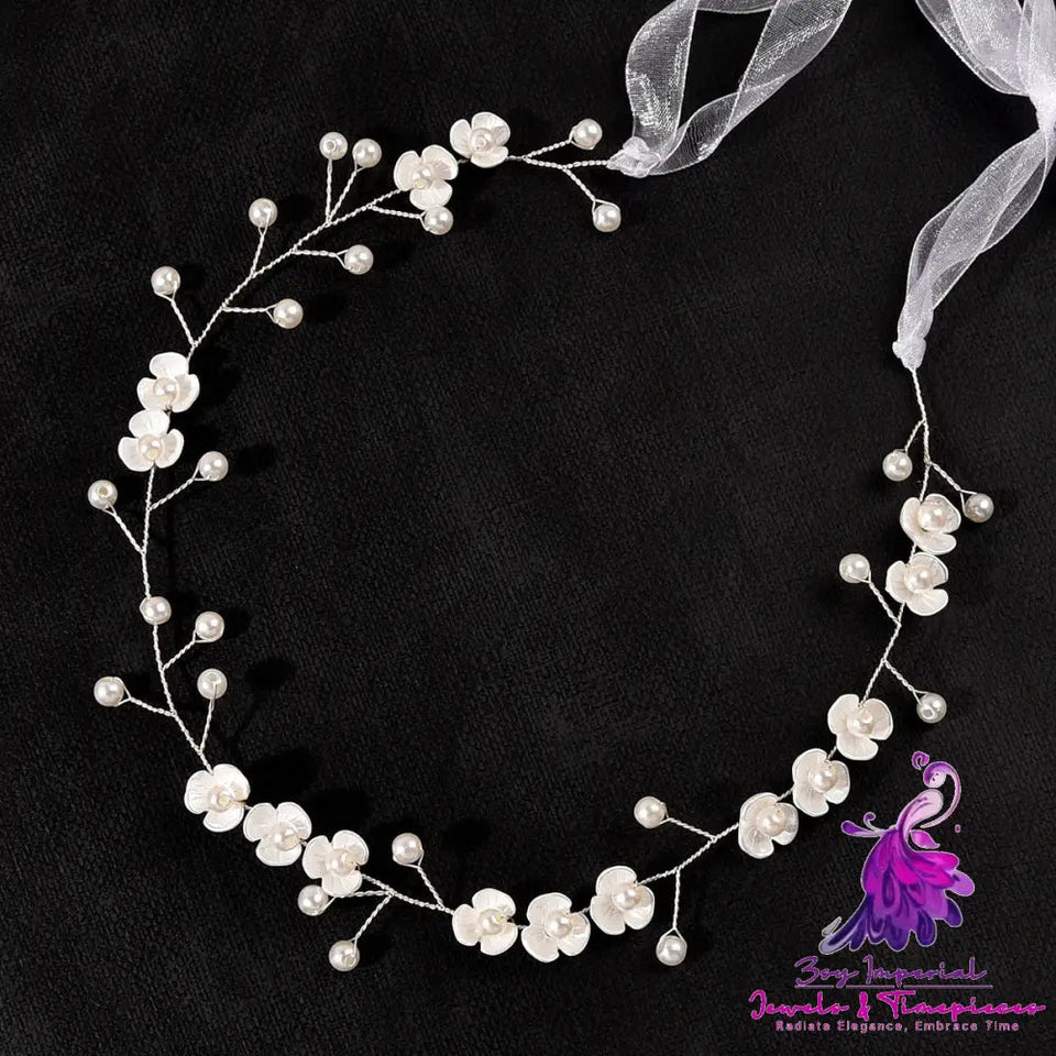 Handmade Pearl Headband With Three Petal Pearl Flowers