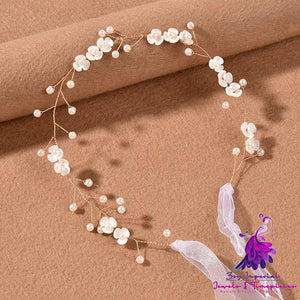 Handmade Pearl Headband With Three Petal Pearl Flowers