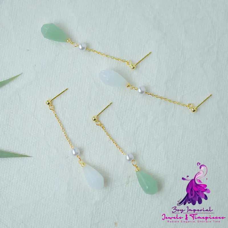 Hetian Jade Sterling Silver Long Earrings