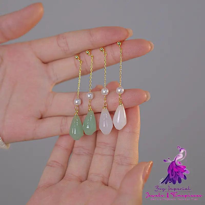 Hetian Jade Sterling Silver Long Earrings