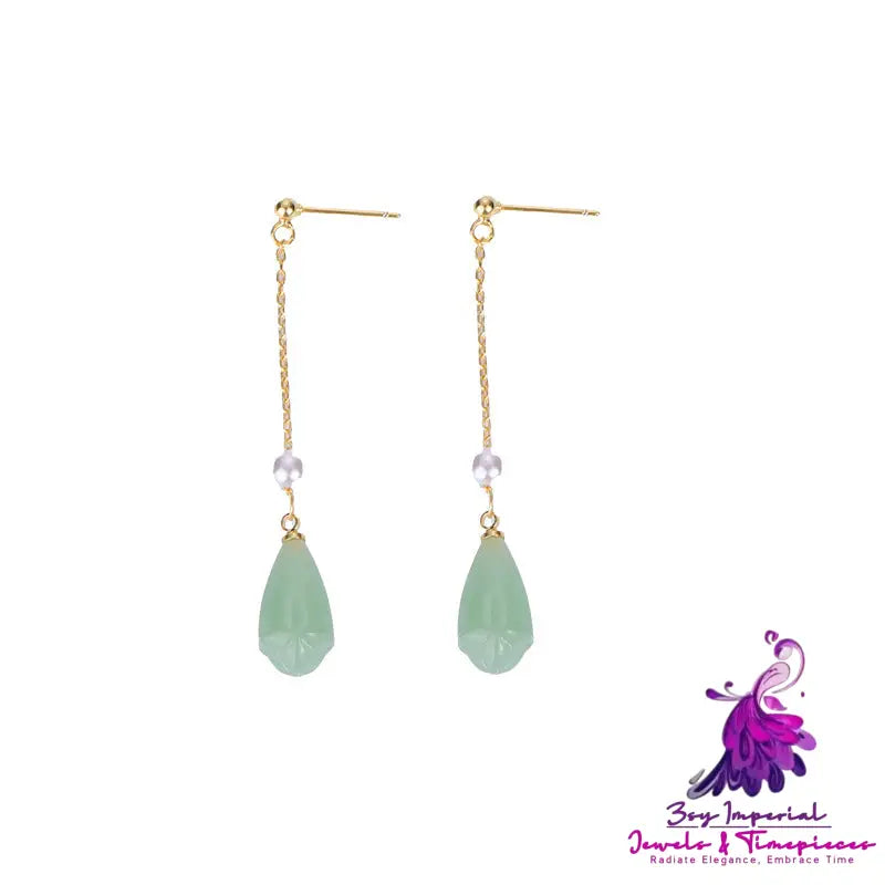 Hetian Jade Sterling Silver Long Earrings