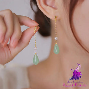 Hetian Jade Sterling Silver Long Earrings