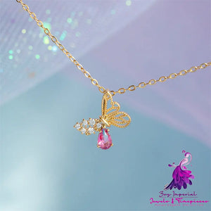 Hollow Zircon Butterfly Necklace