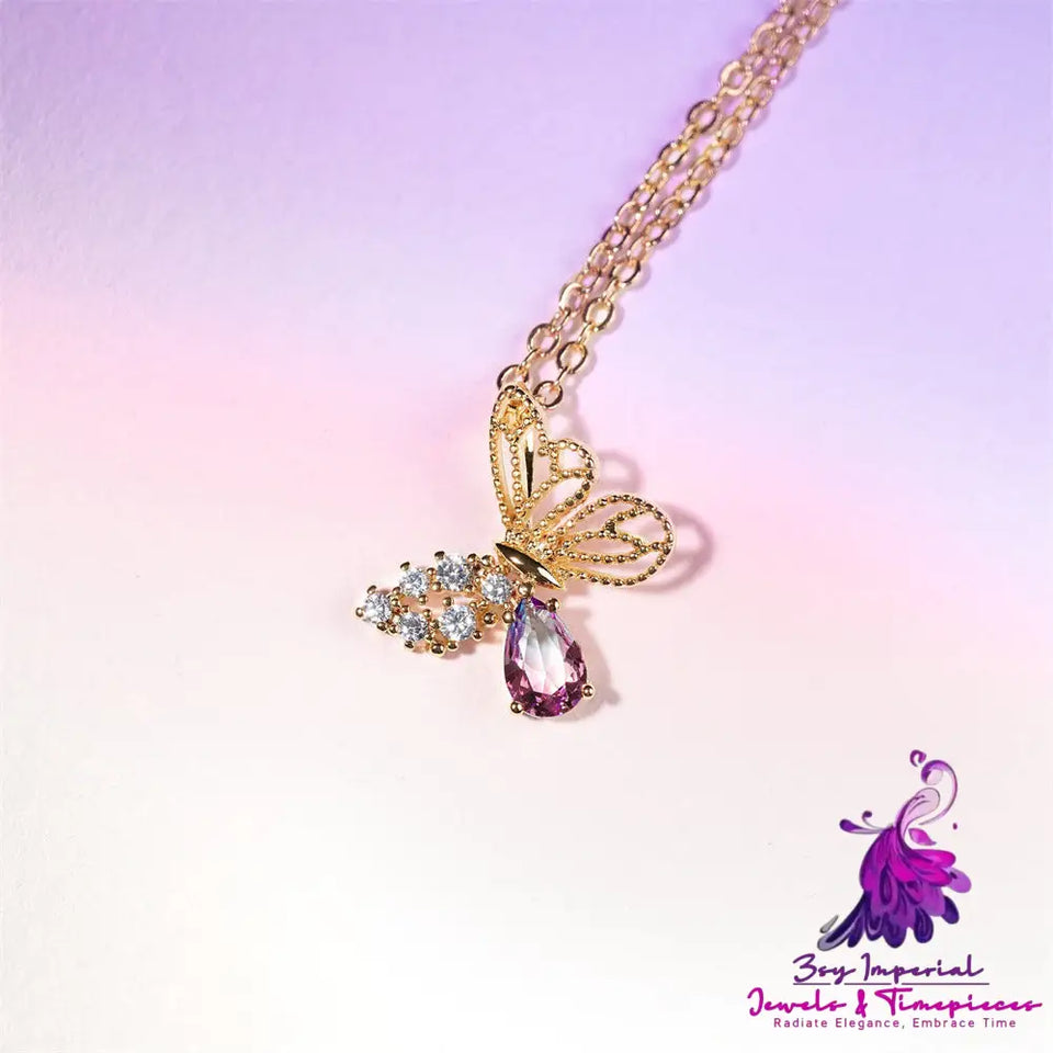 Hollow Zircon Butterfly Necklace