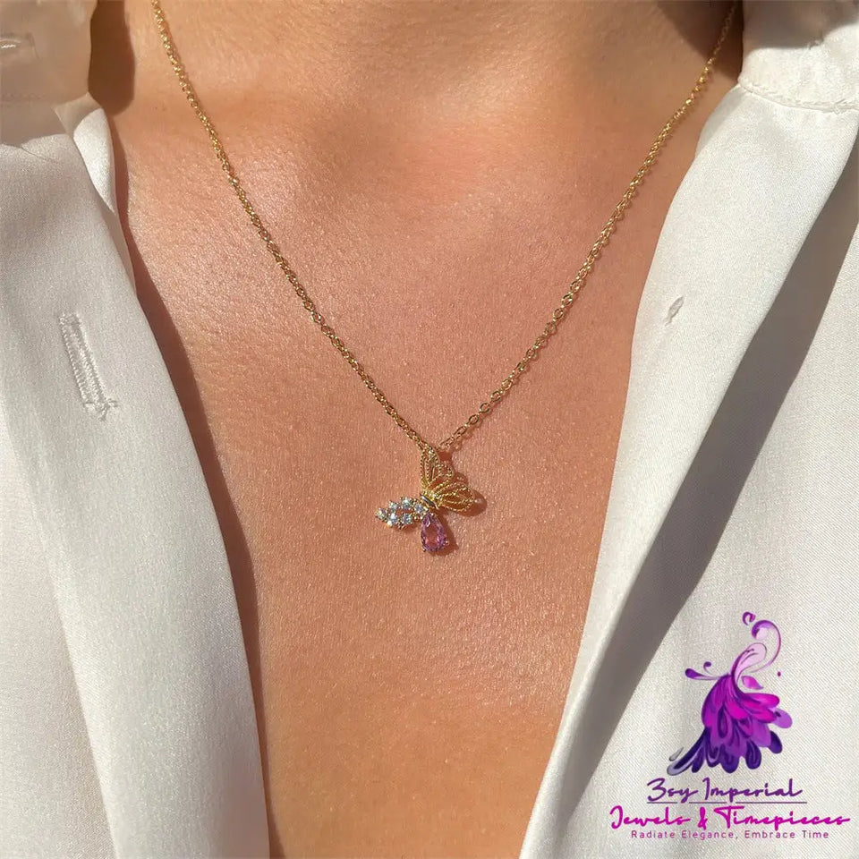 Hollow Zircon Butterfly Necklace