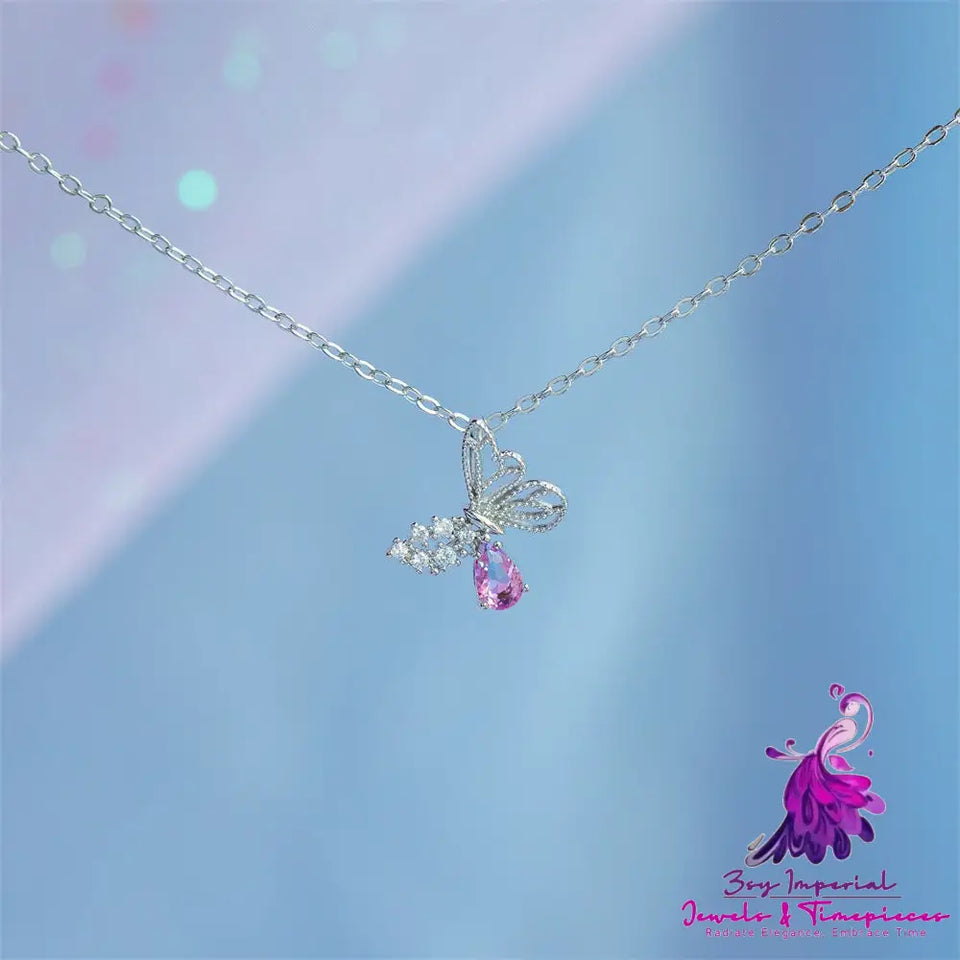 Hollow Zircon Butterfly Necklace