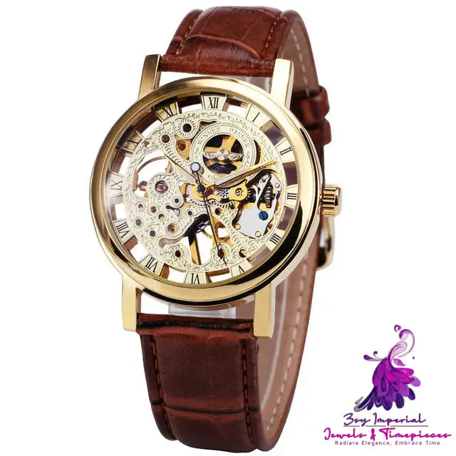 Retro Roman Style Hollow-out Mechanical Men’s Watch