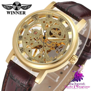 Retro Roman Style Hollow-out Mechanical Men’s Watch