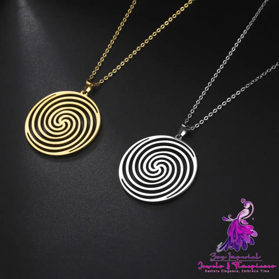 Titanium Steel Cut Hollow Vortex Round Pendant Necklace