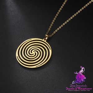 Titanium Steel Cut Hollow Vortex Round Pendant Necklace