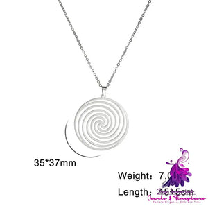 Titanium Steel Cut Hollow Vortex Round Pendant Necklace