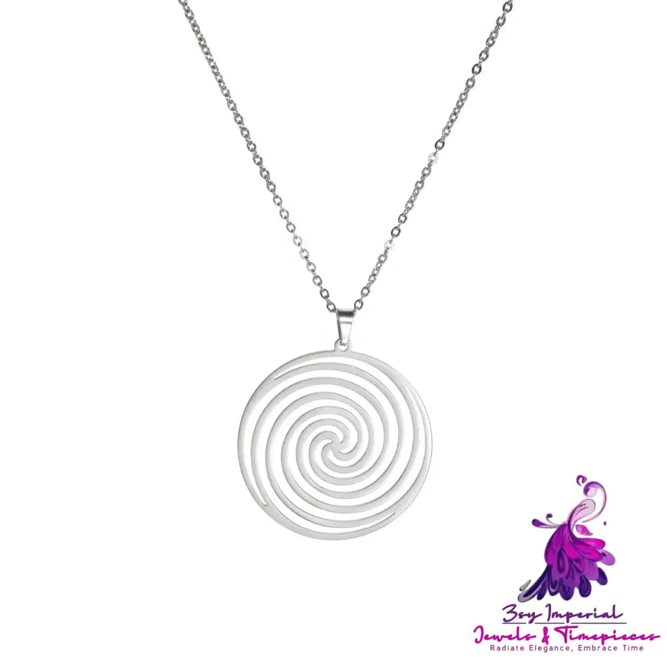 Titanium Steel Cut Hollow Vortex Round Pendant Necklace