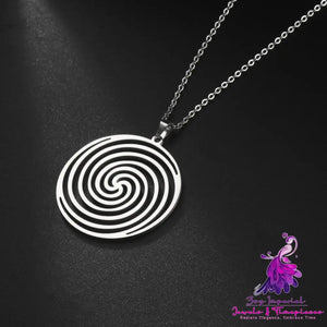 Titanium Steel Cut Hollow Vortex Round Pendant Necklace