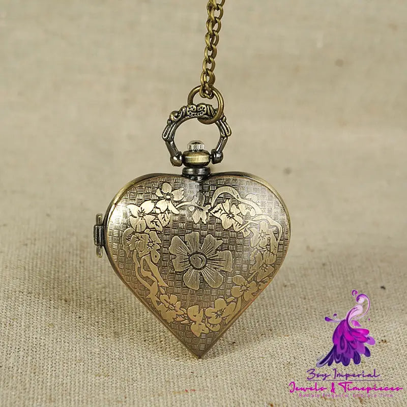 Vintage Peach Heart Hollow Pocket Watch