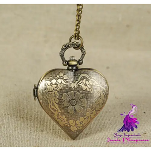 Vintage Peach Heart Hollow Pocket Watch