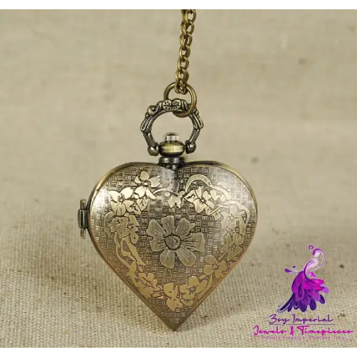 Vintage Peach Heart Hollow Pocket Watch