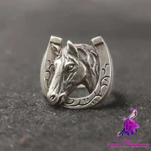 Thai Silver Horseshoe Head Zodiac Ring