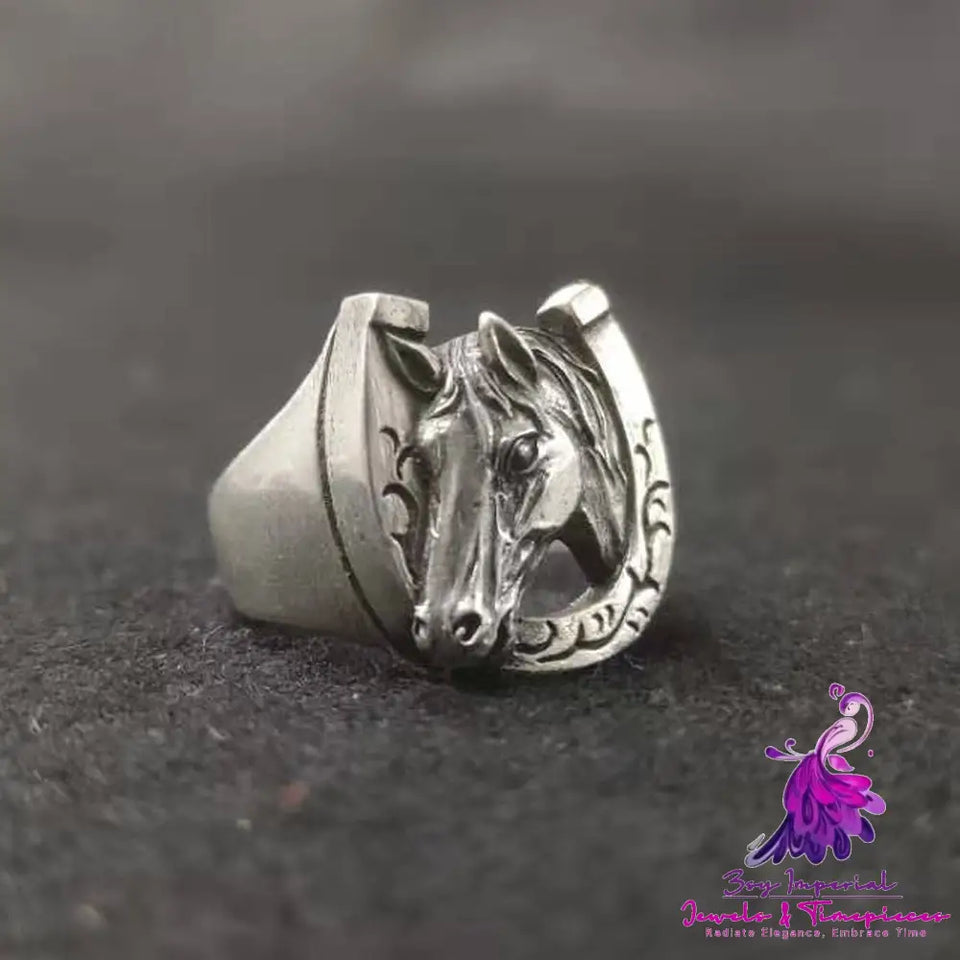 Thai Silver Horseshoe Head Zodiac Ring