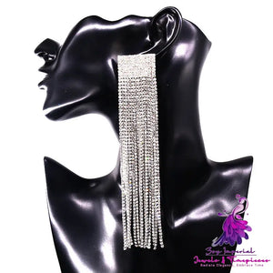 Long Rhinestone Claw Chain Earrings