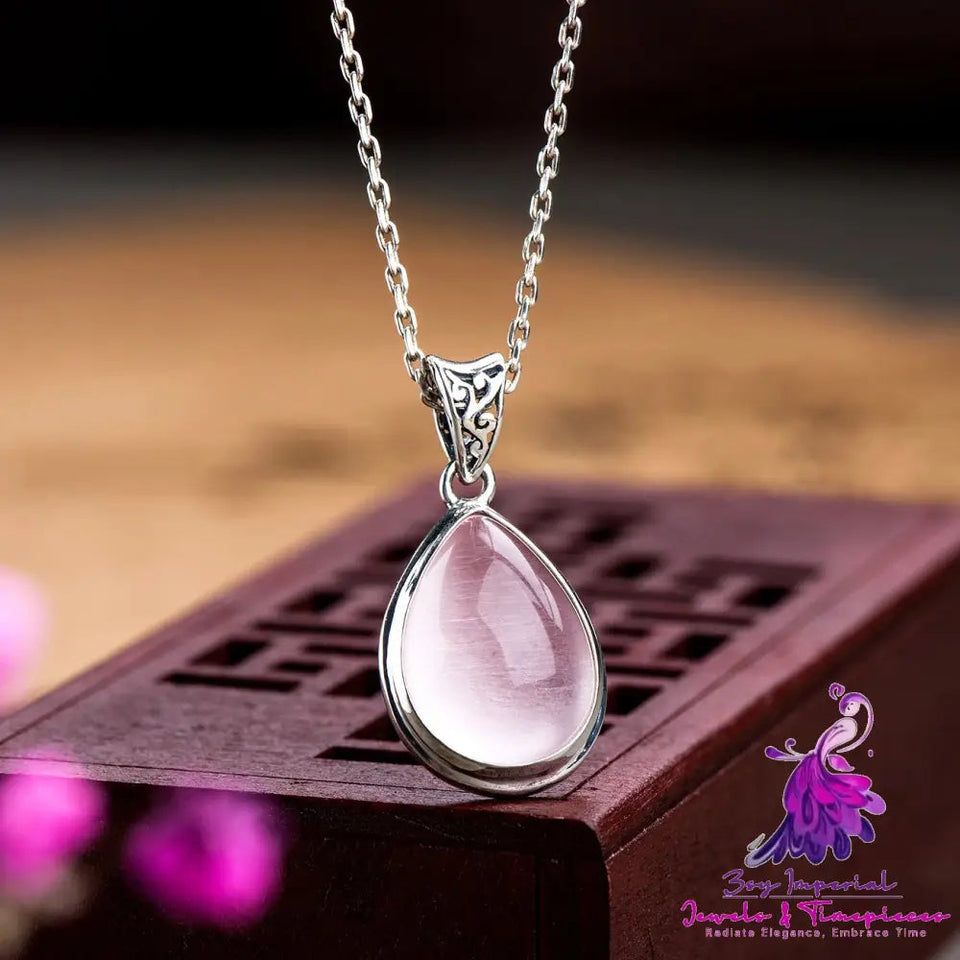 S925 Silver Powder Crystal Pendant Necklace Women’s