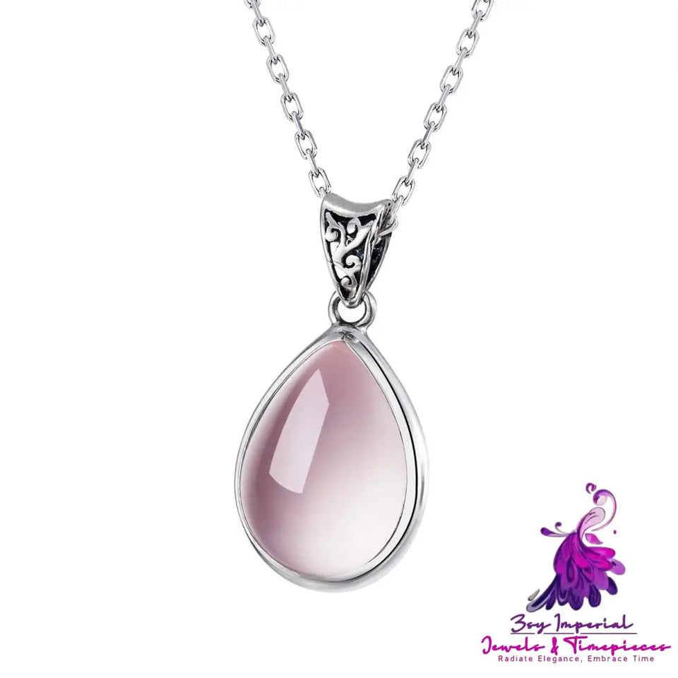 S925 Silver Powder Crystal Pendant Necklace Women’s