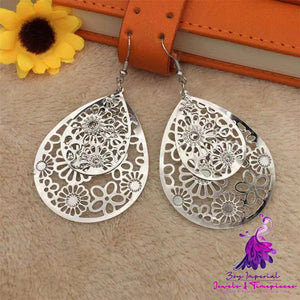 Double-layer Water Drop Hollow Retro All-match Earrings