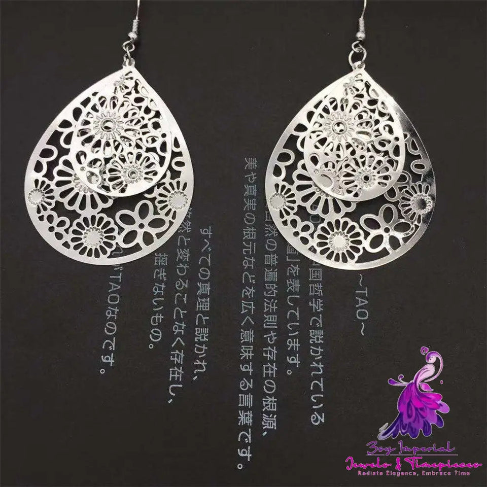 Double-layer Water Drop Hollow Retro All-match Earrings