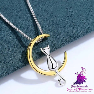 Cat Moon Pendant Necklace