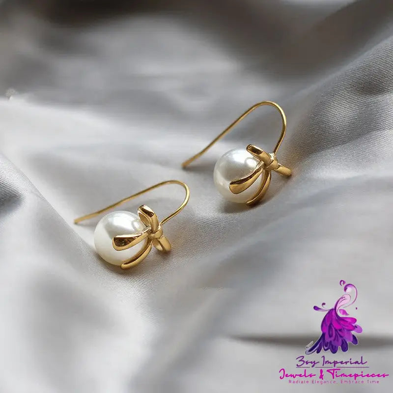 Bow Ribbon Pearl Earrings